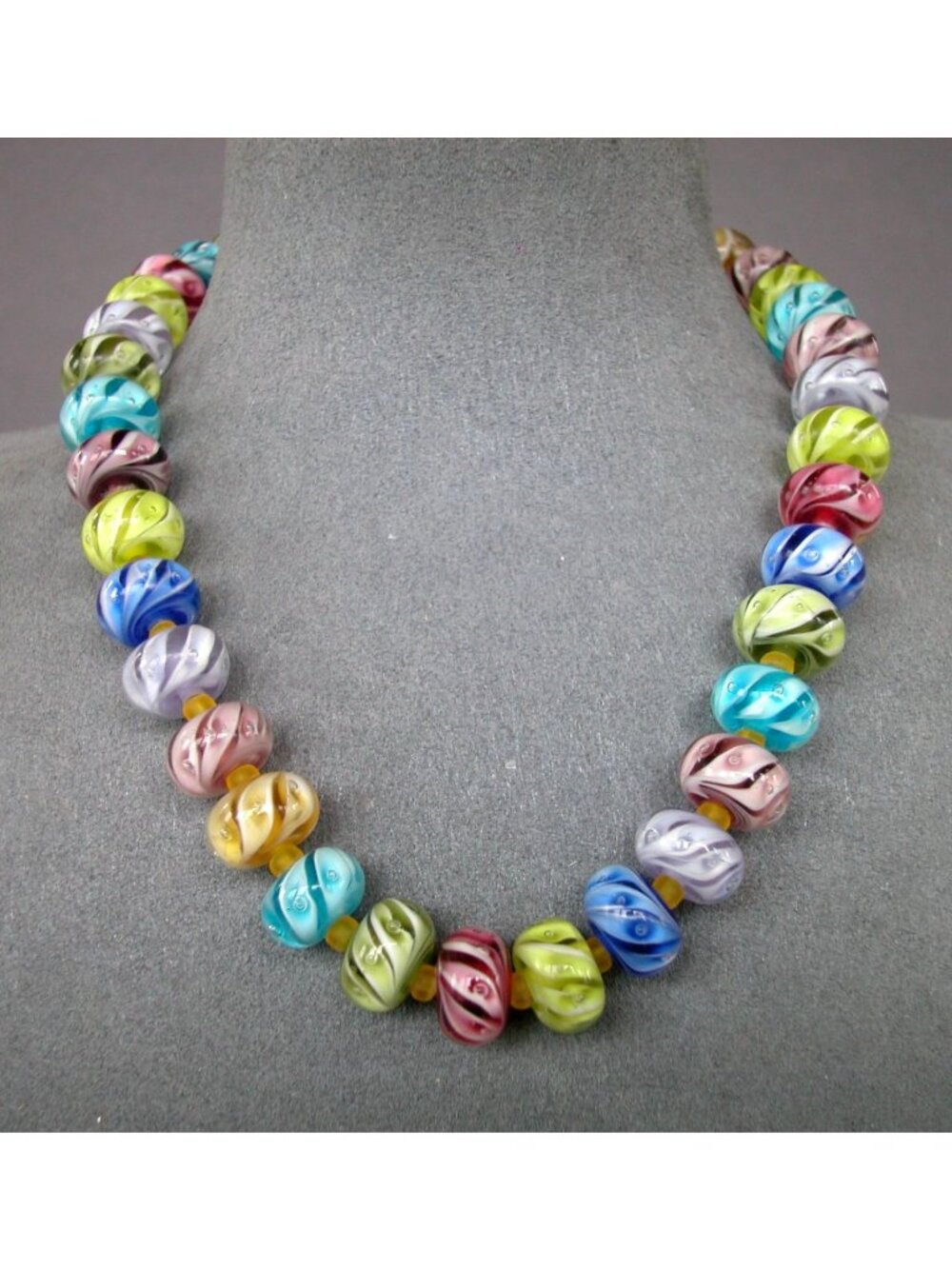 Necklace Multi Color Ribbon Beads